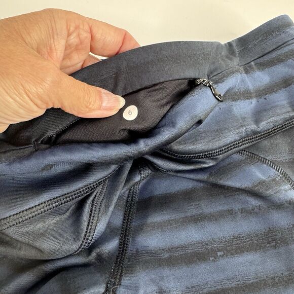 LULULEMON Speed Tight III-Full on Luxtreme Sz 6  Navy Black Stripes Ruched Ankle - Picture 10 of 11